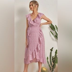 Maternity Floral Ruffle Trim Wrap Dress size M